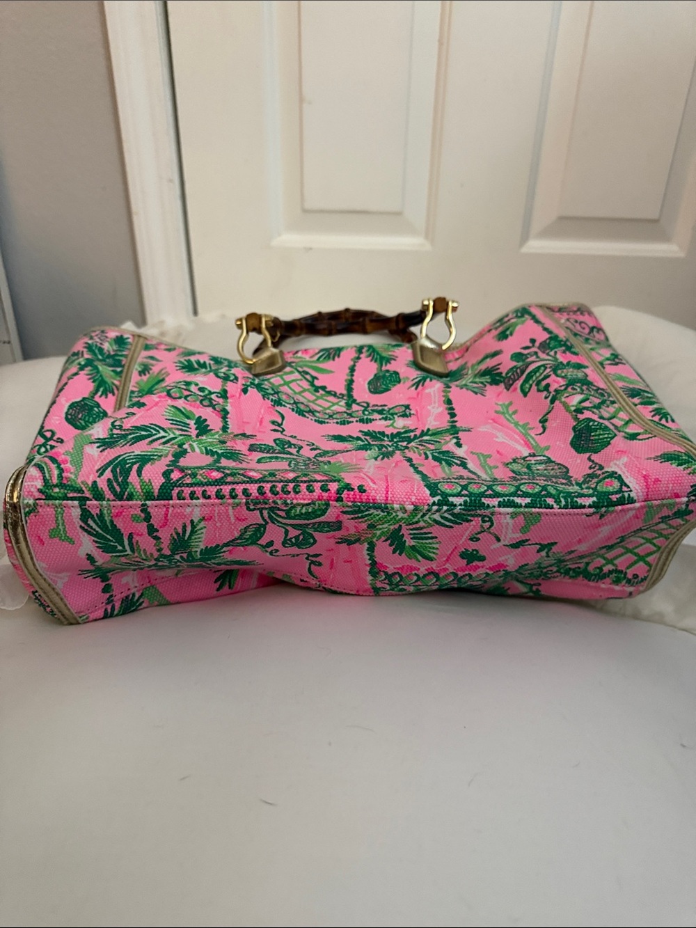Lily Pulitzer Pink and Green Bamboo-Handle Tote - Picture 5 of 5